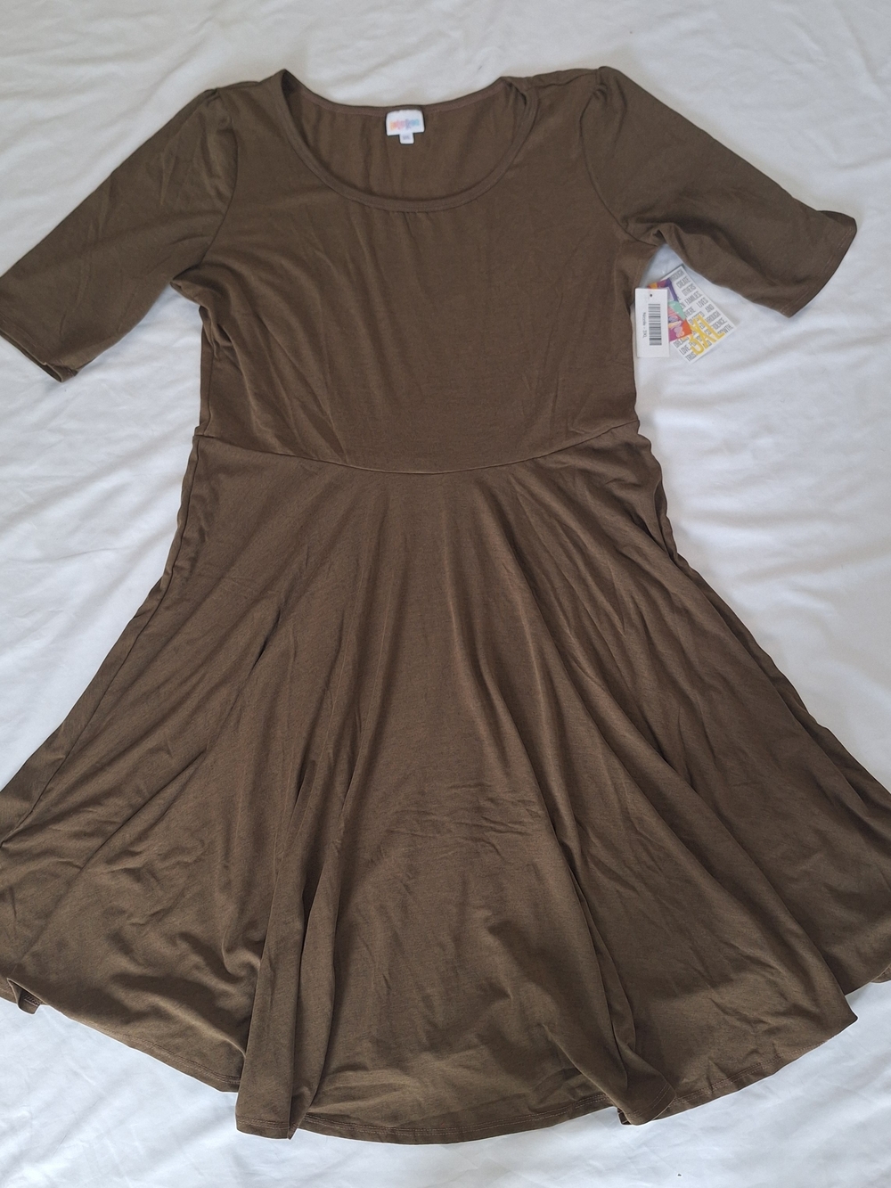 LULAROE Nicole Womens Brown Flare Dress Elbow Sleeves 3XL